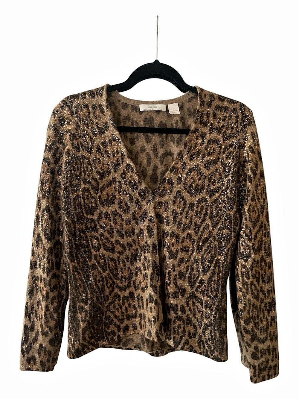 Neiman Marcus Cashmere Collection Leopard Metallic Cardigan Size Large
